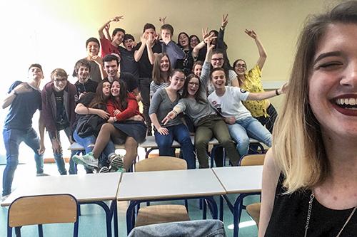 Miranda Burel with one of her classes in France